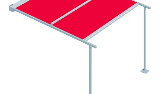 Freistehende Markise mit rotem Stoff